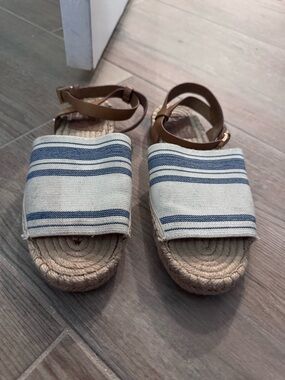 Striped Canvas Espadrille Sandals in Blue and Natural